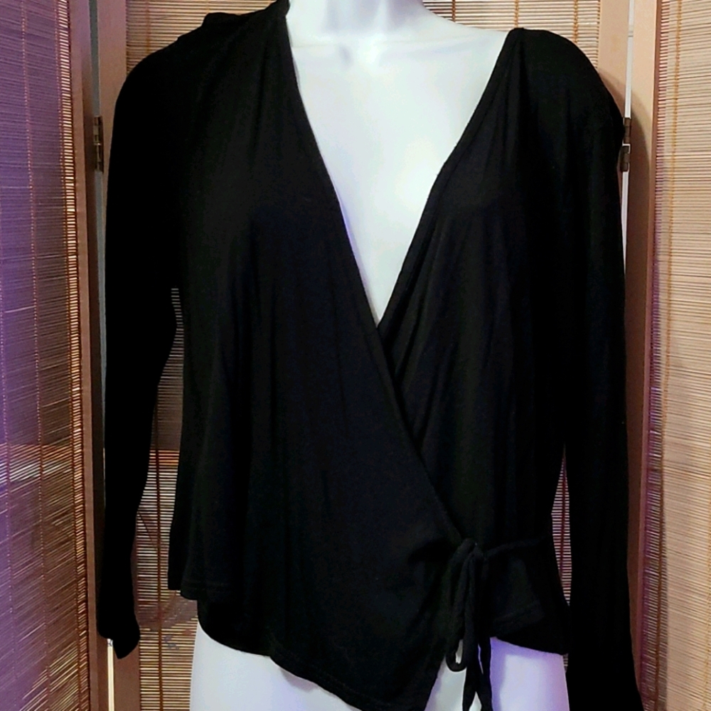 Black wrap top jersey blouse